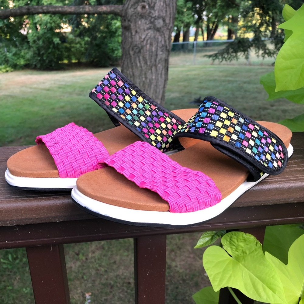 🌸 Bernie Mev Colorful 2 Strap Woven Slide 🌸